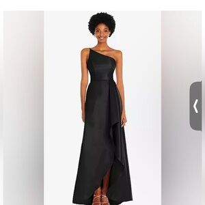 🦋NWT  Alfred Sung  Black One Shoulder Draped Front Satin Gown Sz 6 NWT